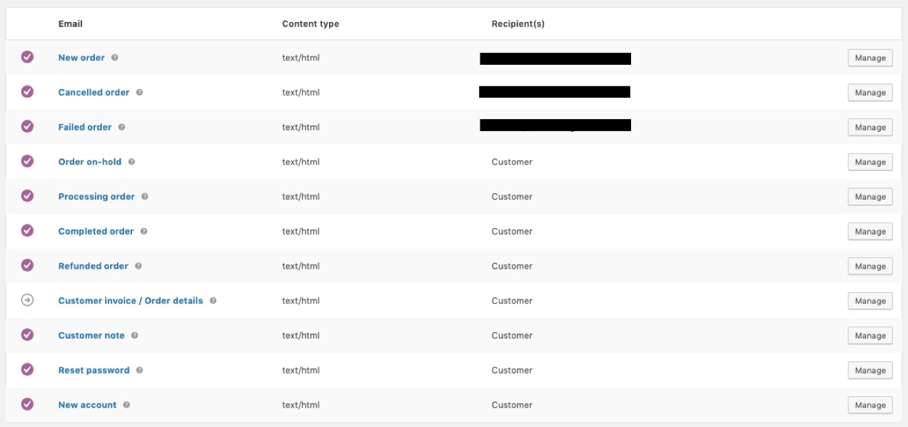 WooCommerce中的电子邮件模板列表