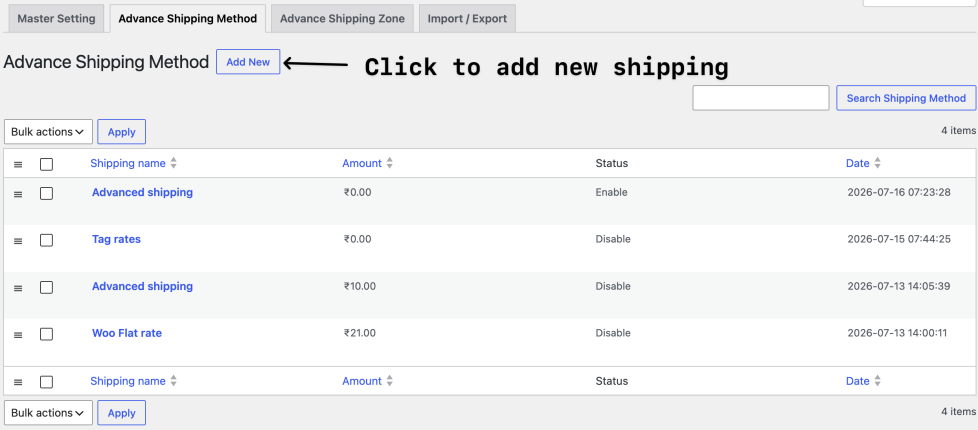 click to add new shipping