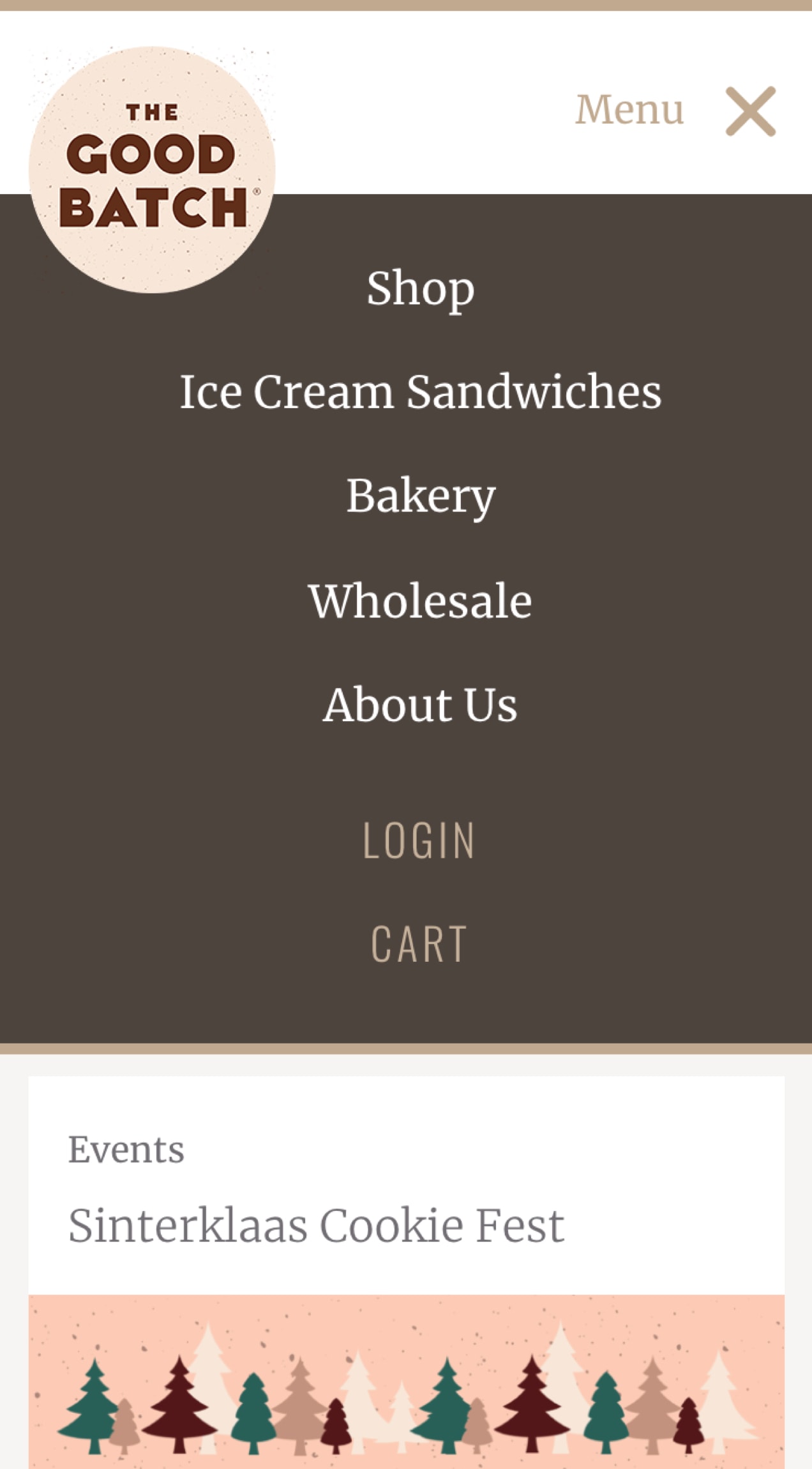 The Good Batch mobile menu expanded