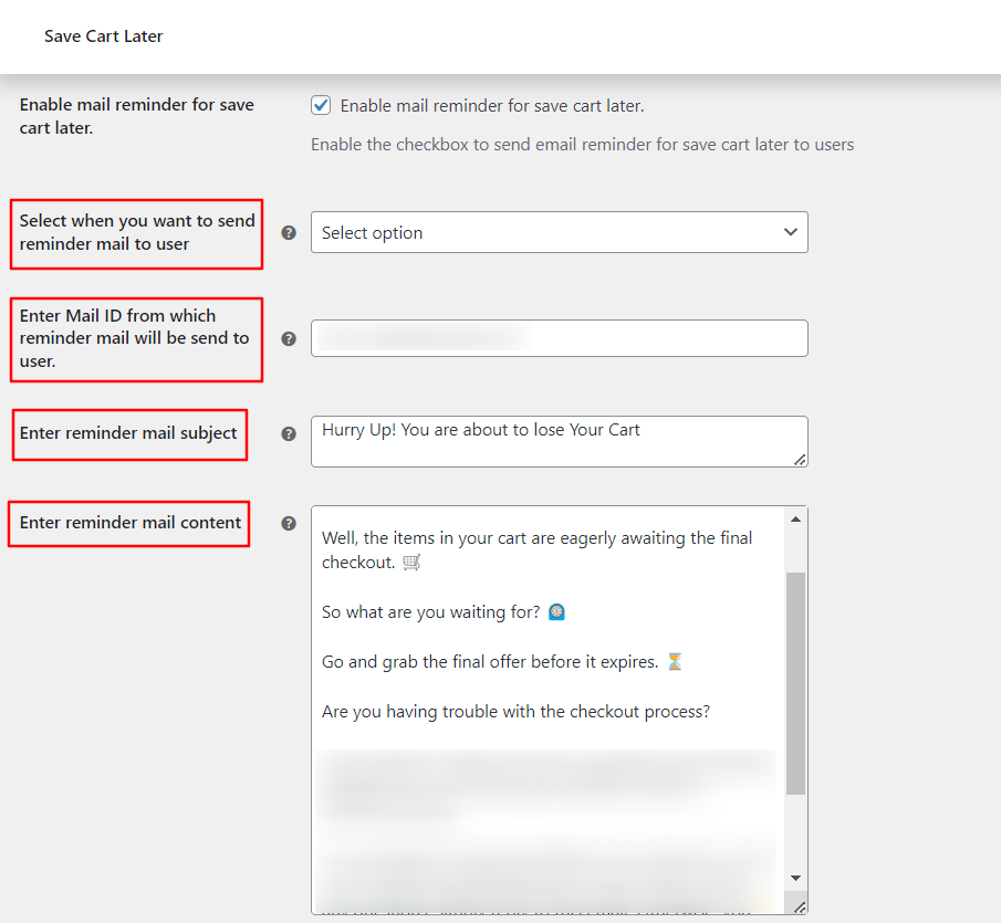 email reminder settings