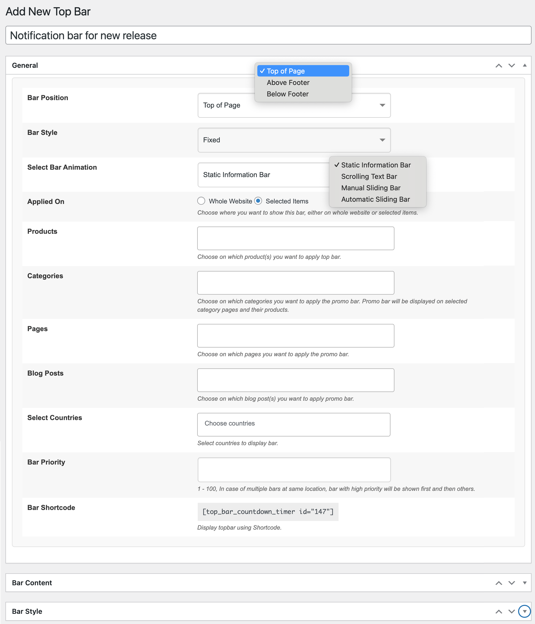 Top Bar Documentation - WooCommerce