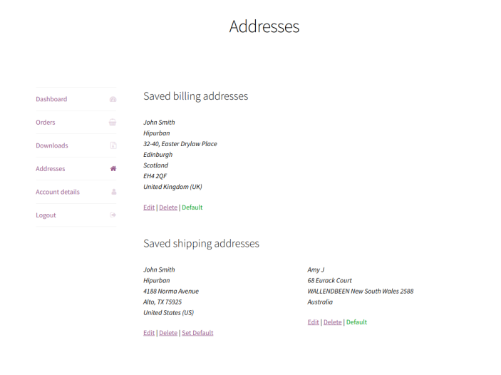 Saved Addresses For WooCommerce