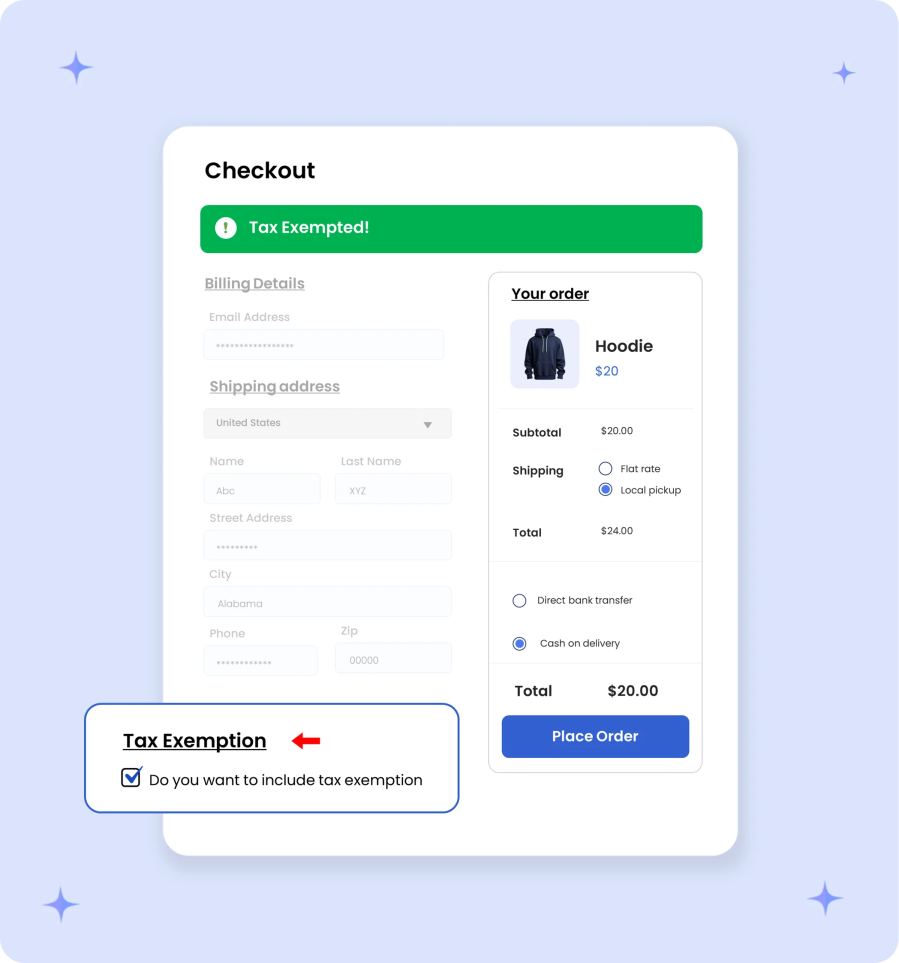 checkbox to exempt tax in woocommerce b2b