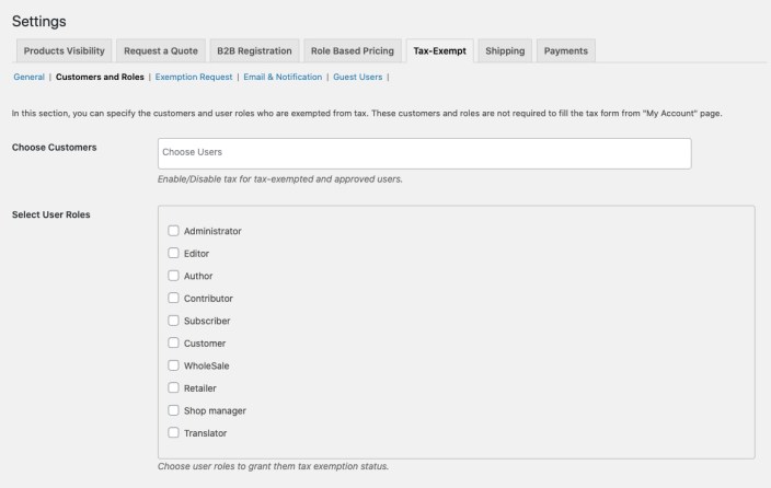 Customers & User roles