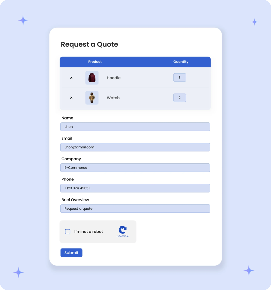 quote form in woocommerce b2b