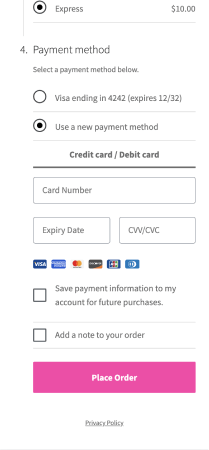 Payment method entry screen