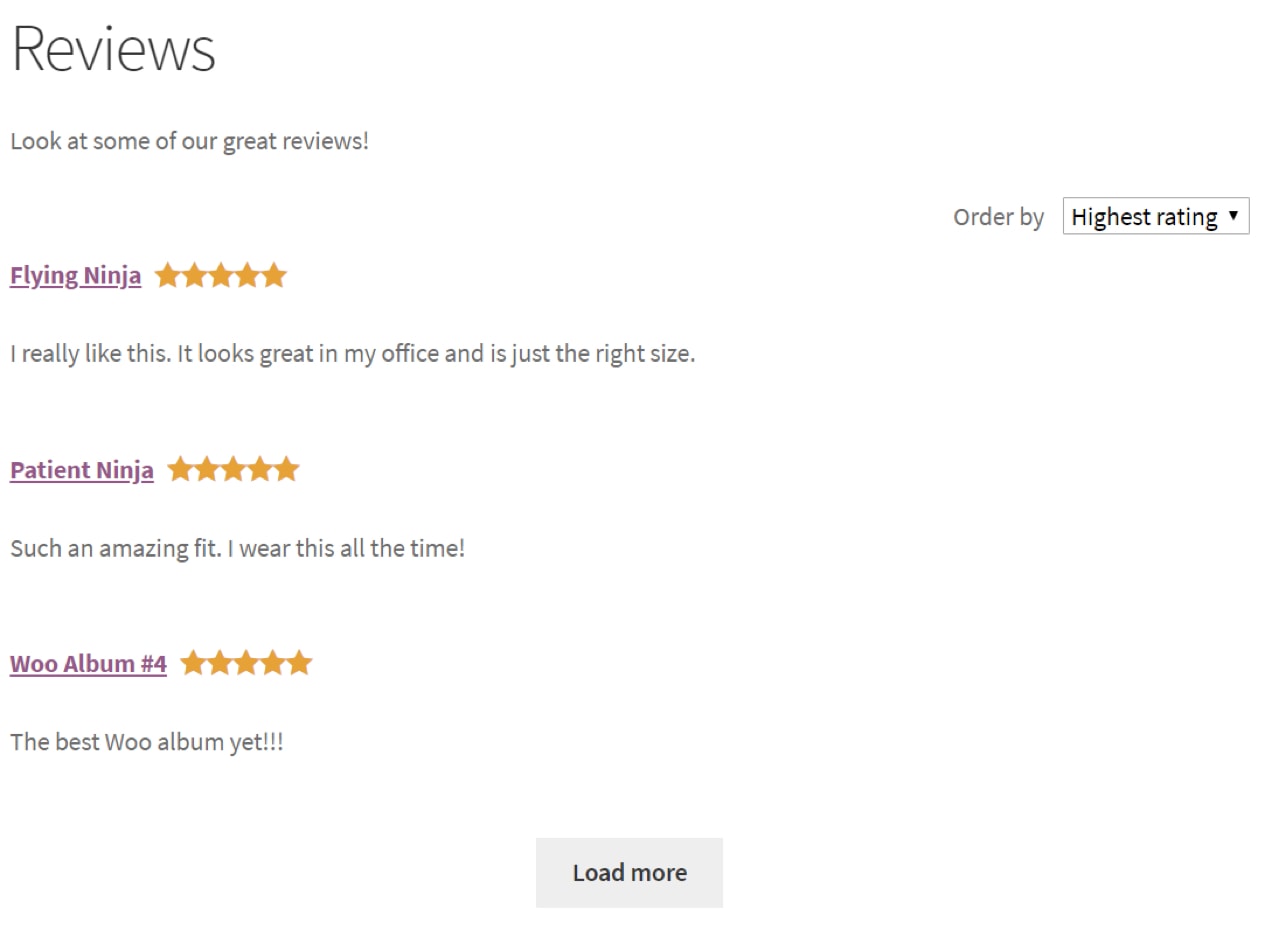 The All Reviews block listing reviews in one column