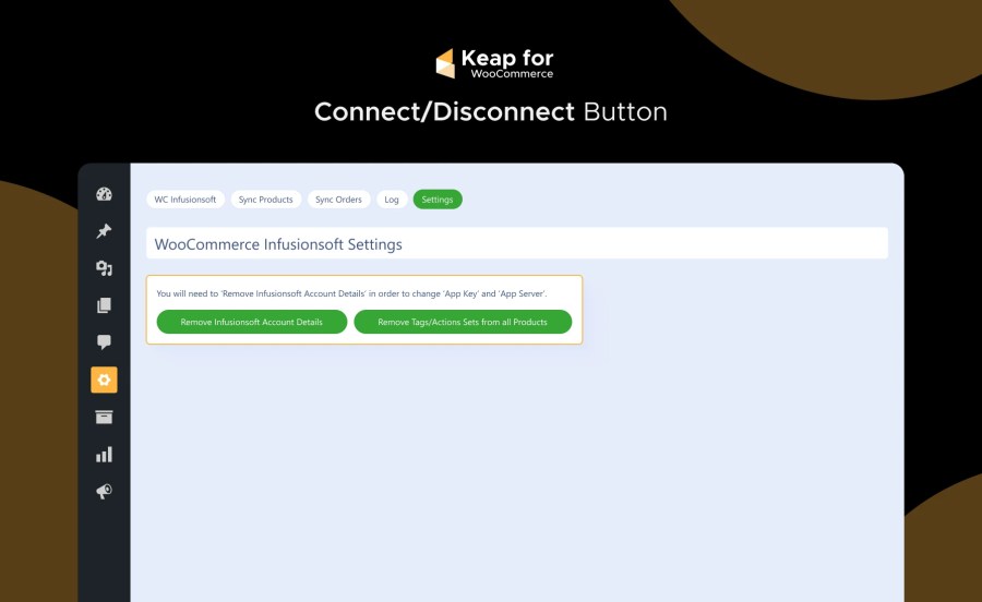 Connect or Disconnect Button in Keap for WooCommerce Extension Feature