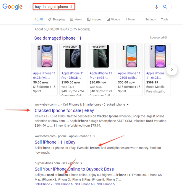 buy damaged iphone 11 search results