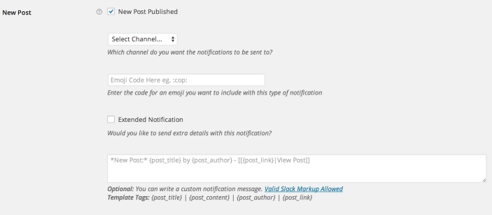 The per-event options that appear once a notification is enabled