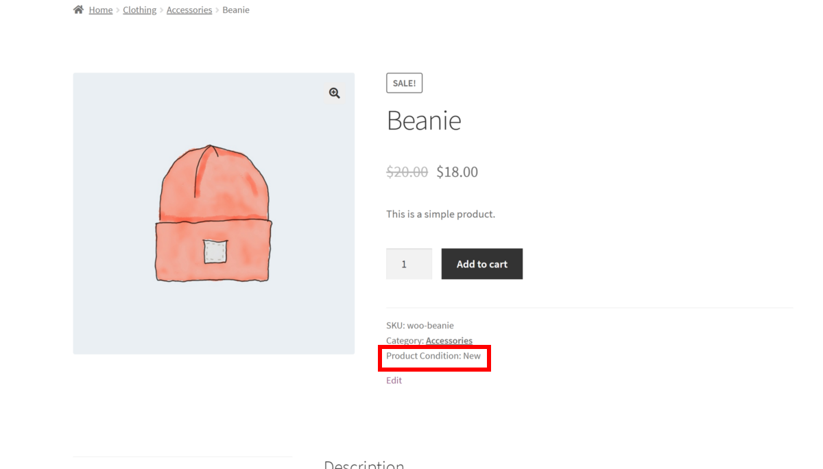 Product Condition for WooCommerce displaying product condition on product page
