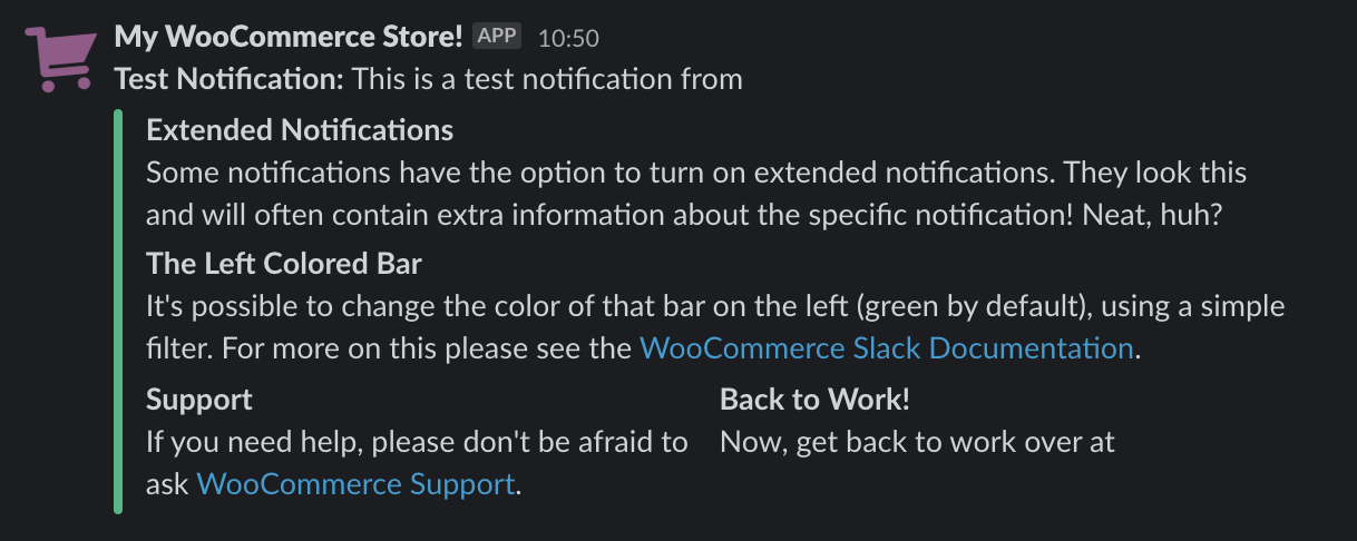 WooCommerce Slack extension test notification