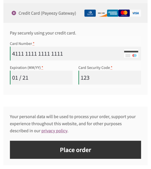 Payeezy Gateway credit card form