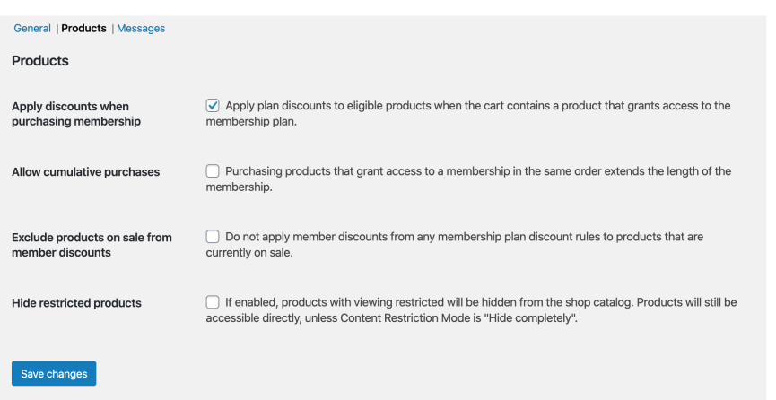 WooCommerce Memberships: Products Settings