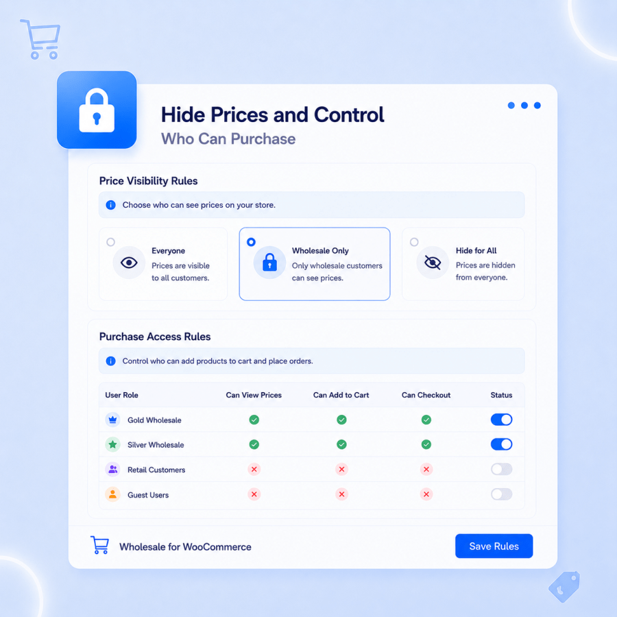 Hide Prices and Control Who Can Purchase