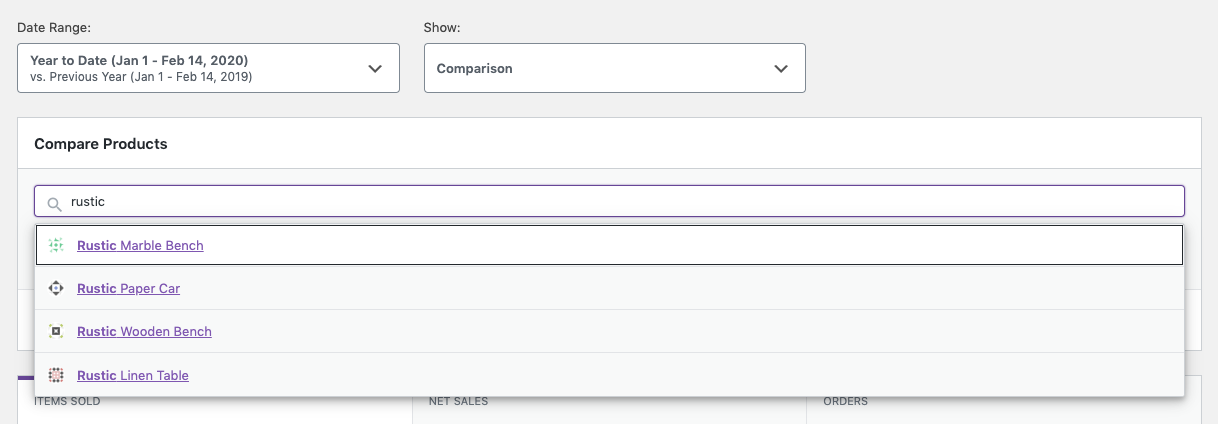 Products Report Comparison Mode Search