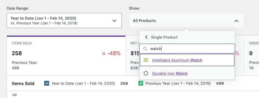 Products Report Single Product Search