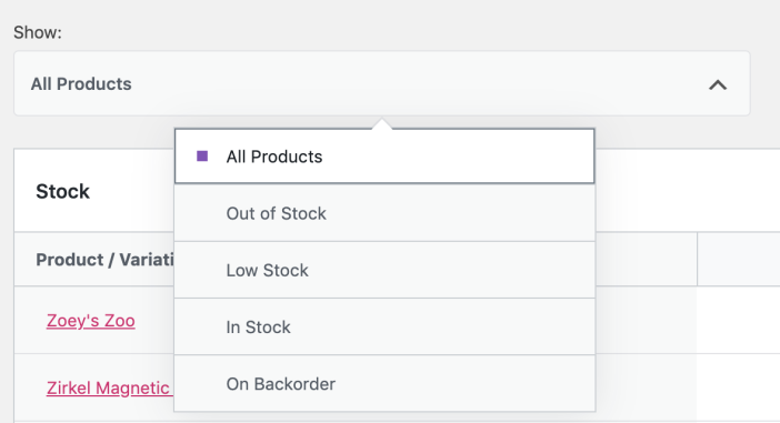 Stock Report Filter