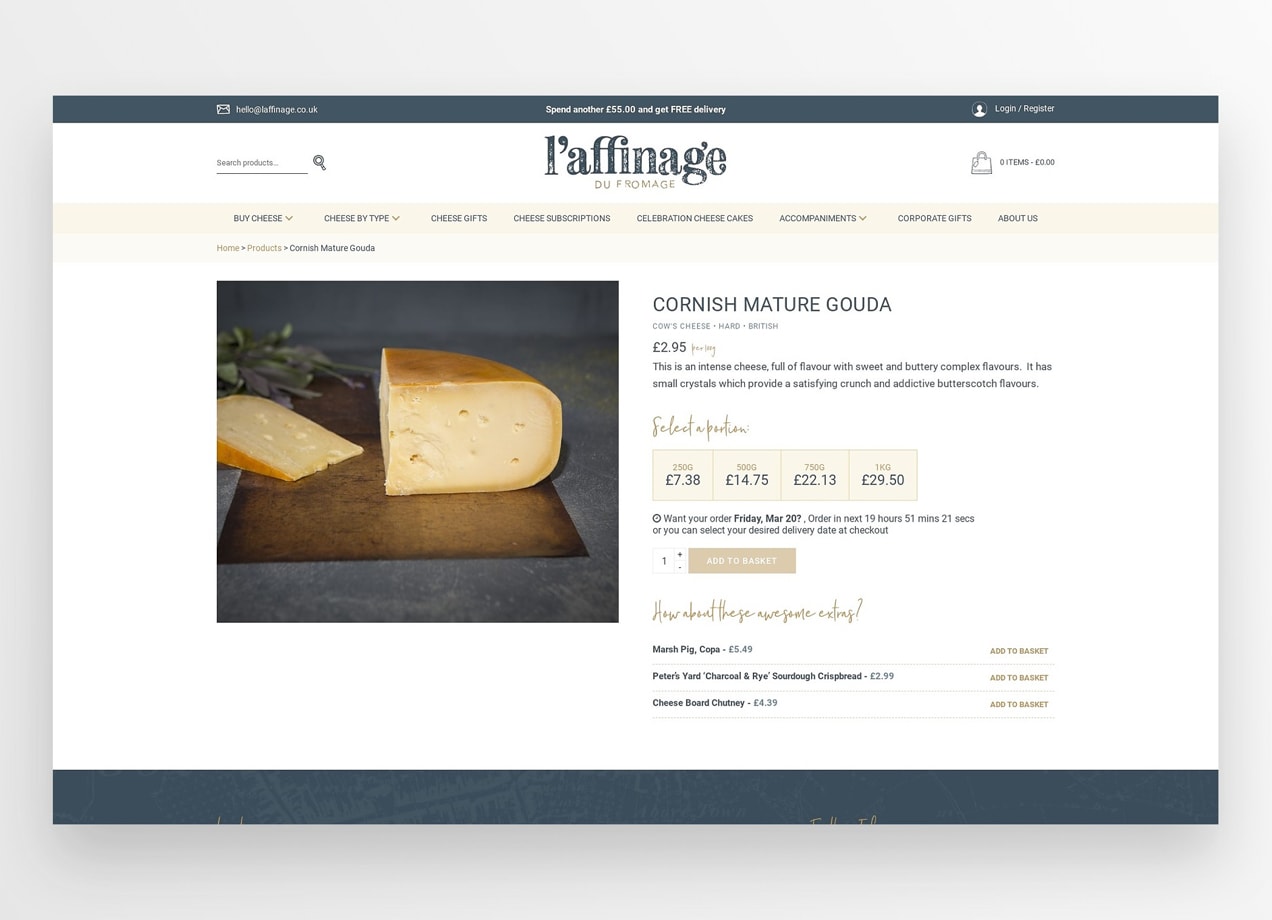 L'affinage product page with clear product descriptions