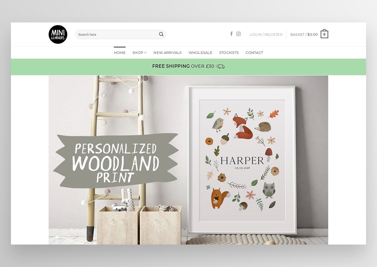 Mini Learner's home page with custom woodland prints