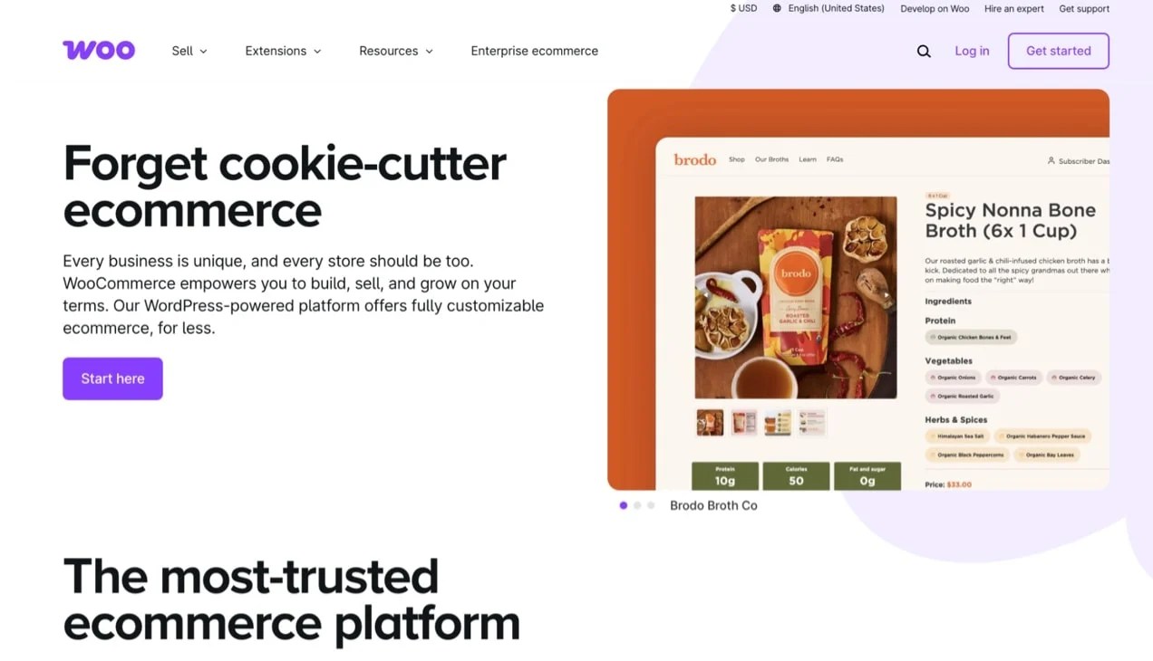 WooCommerce homepage with the text 