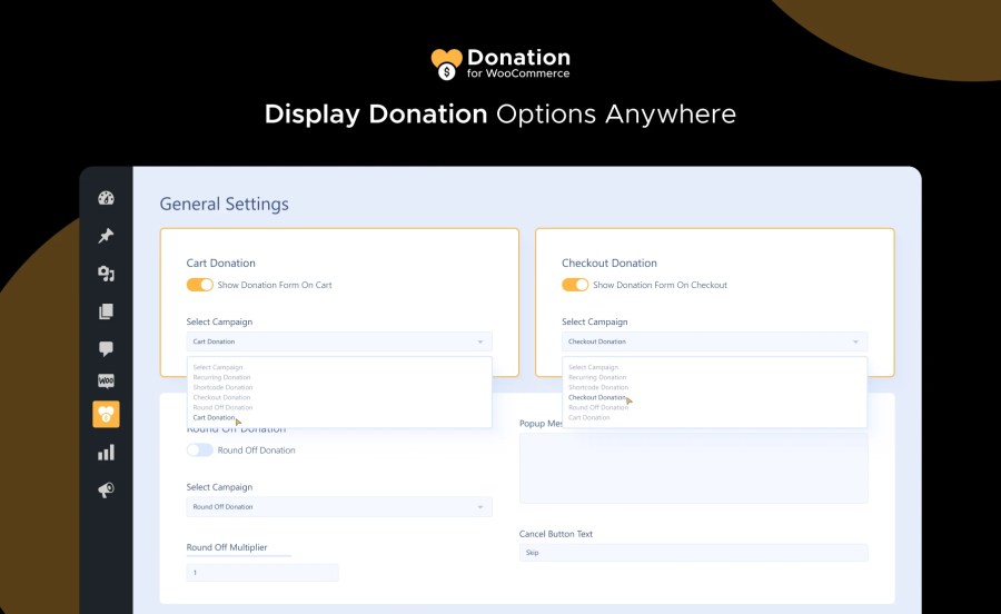 Display Donation Options Anywhere Feature