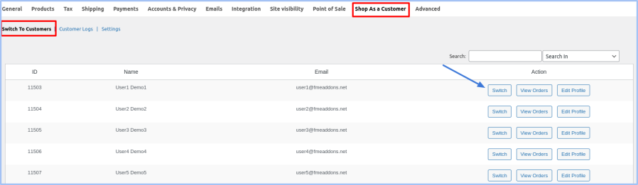shop as a customer allows the admin to easily switch to any customer and create an order for them