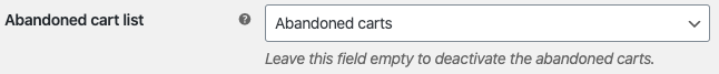 Abandoned cart list setting