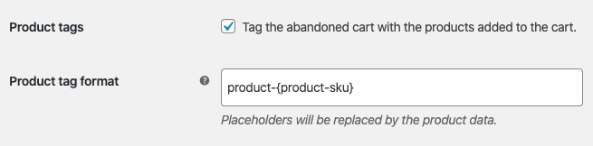 Settings for customizing the product tag format