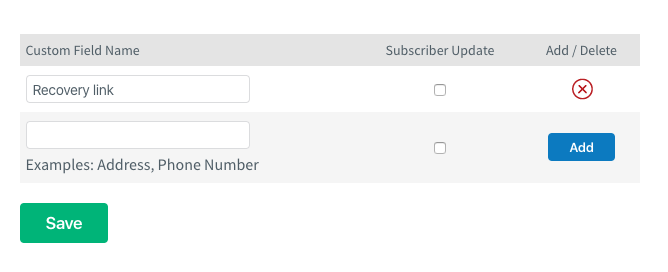 Recovery link custom field in the AWeber dashboard