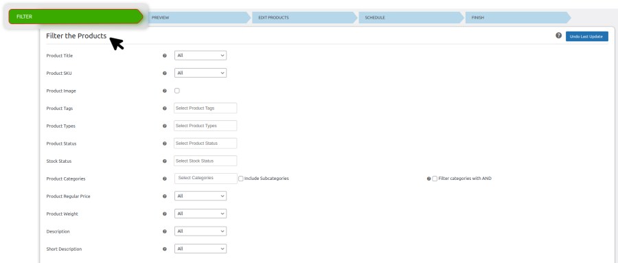 Filter the Products to be Bulk Edited 