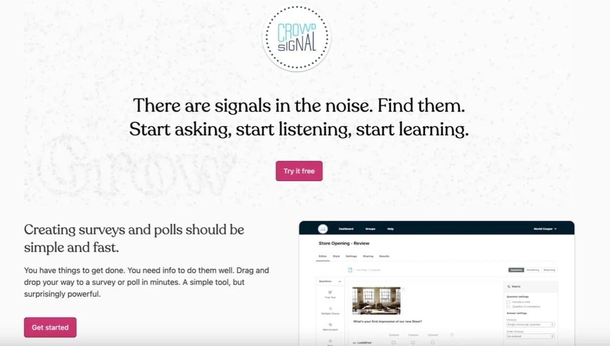 Crowdsignal homepage 