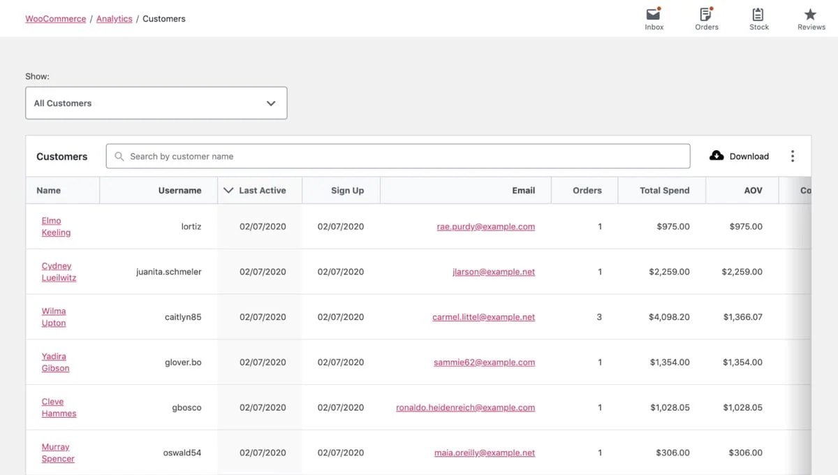 WooCommerce customer information page