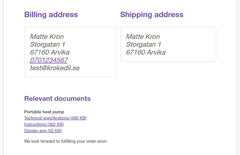 Krokedil Product Documents email view