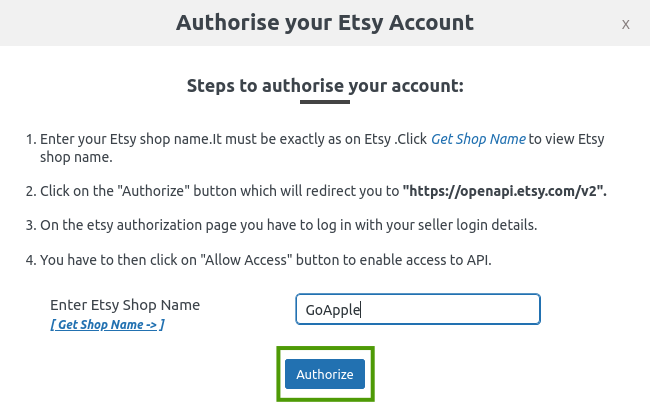 etsy authorize account