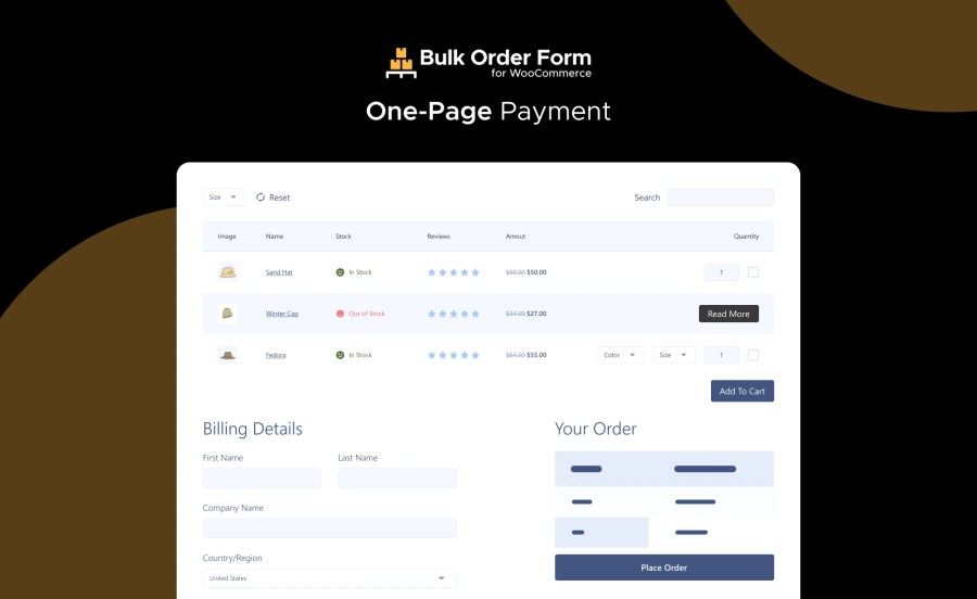 One-Page Checkout Feature