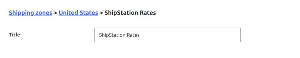Screenshot of the ShipStation Rates shipping method settings, showing the Title field.