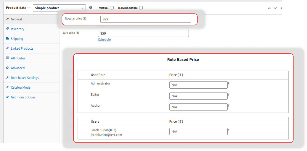 Role-Based Pricing for Individual Products 
