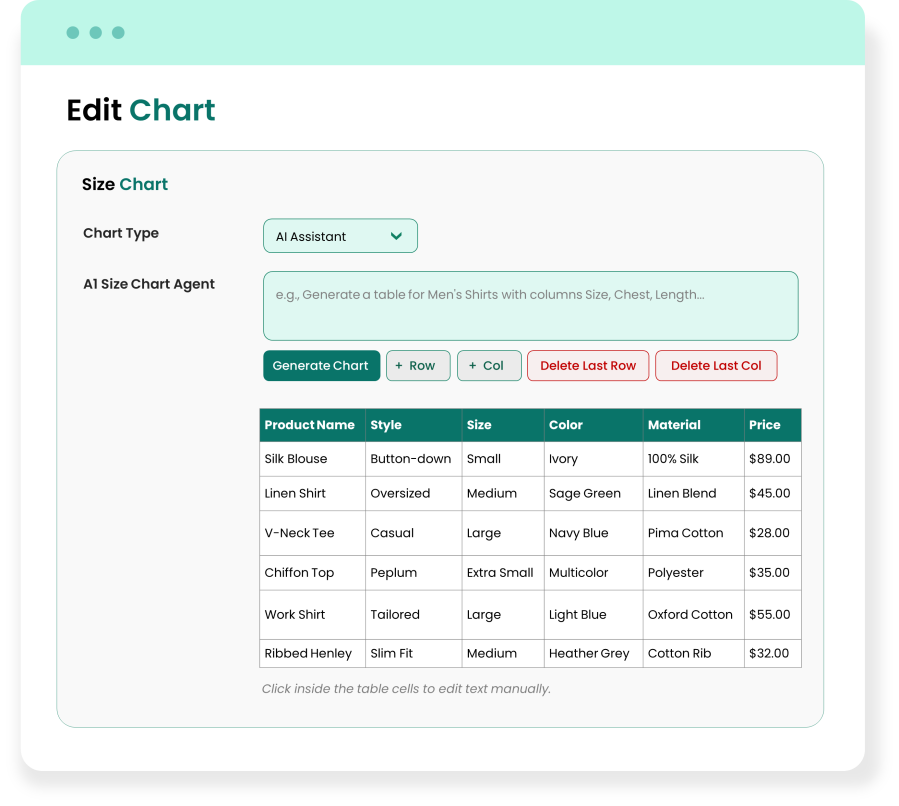 WooCommerce Size Chart