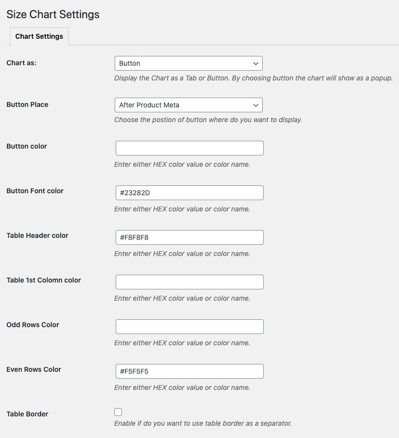 Docs Size Chart Plugin