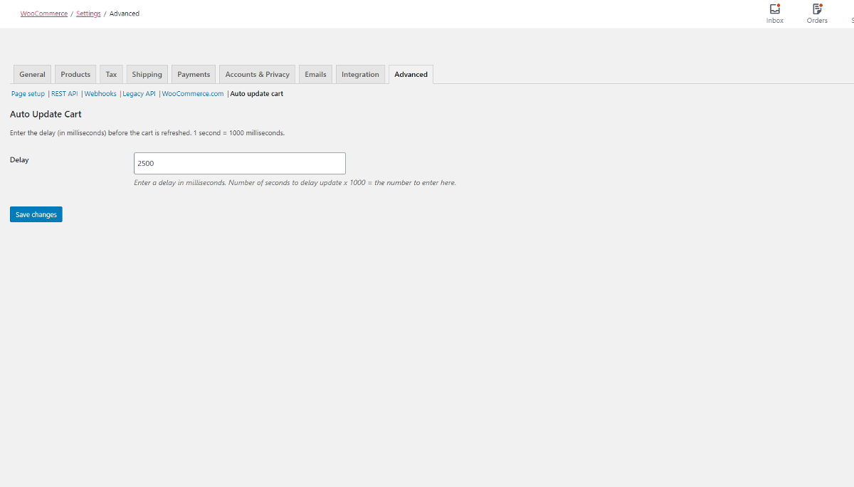 Auto Update Cart for WooCommerce settings
