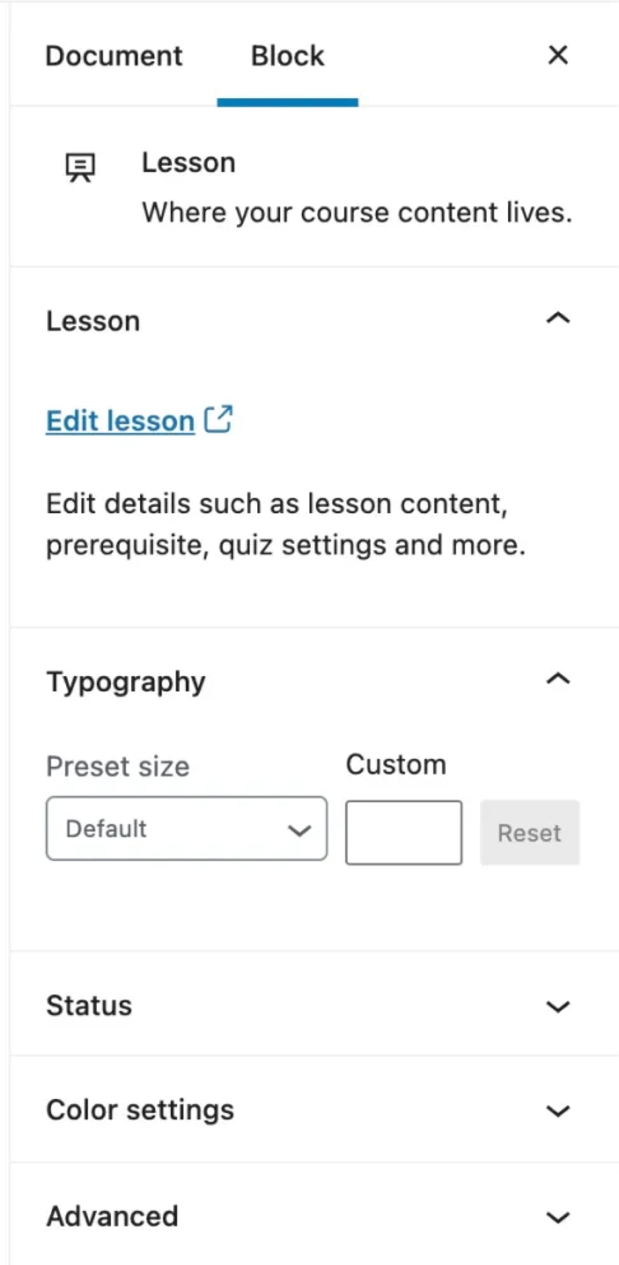 lesson block options