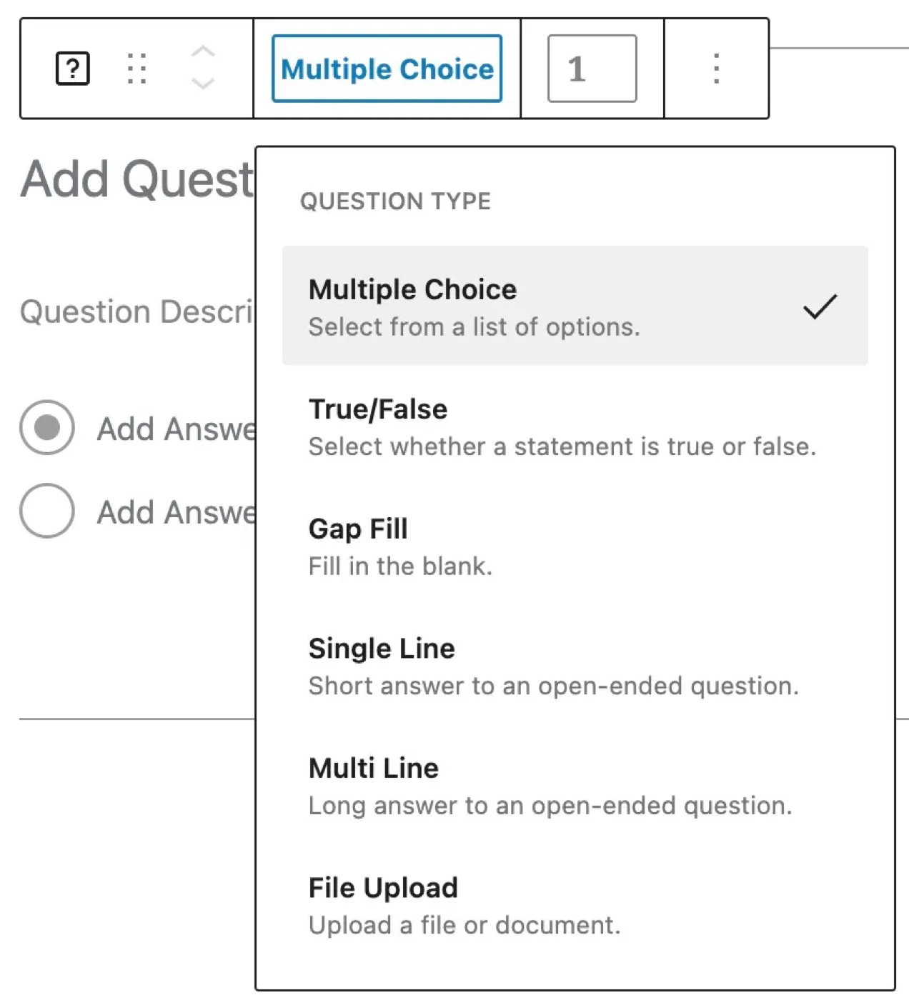 list of question type options