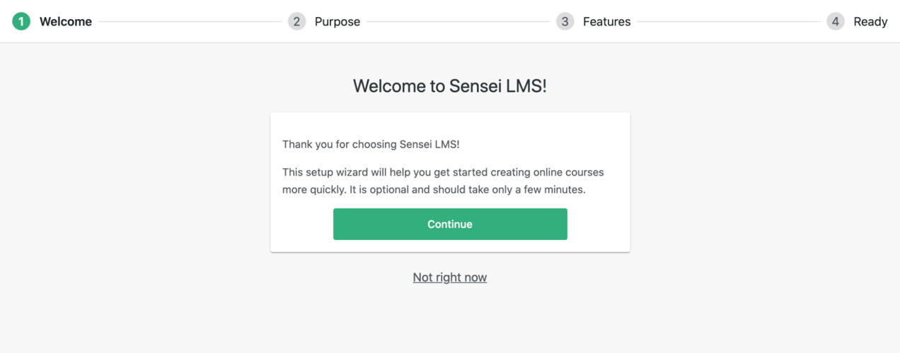 welcome screen for Sensei LMS
