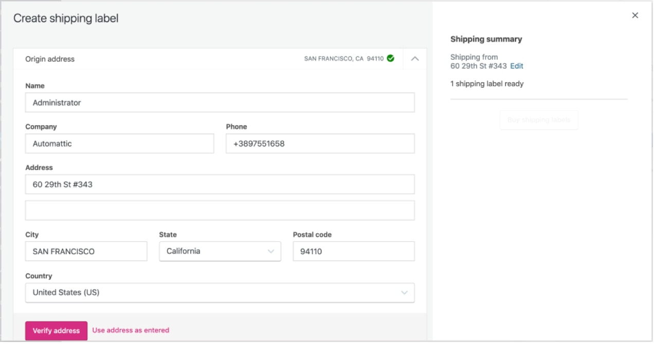 create shipping label screen from WooCommerce Shipping