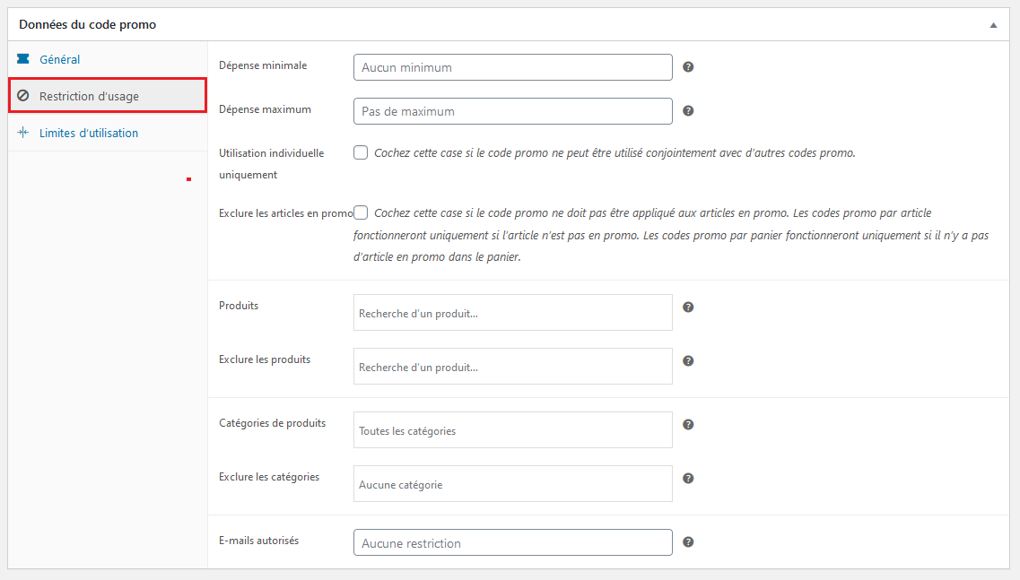 Gestion des codes promo Documentation - WooCommerce