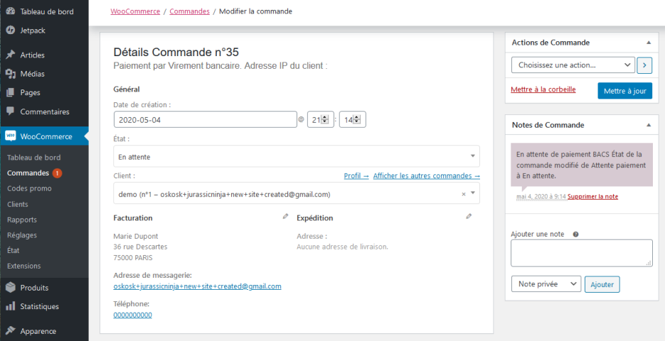 Gestion des commandes Documentation - WooCommerce
