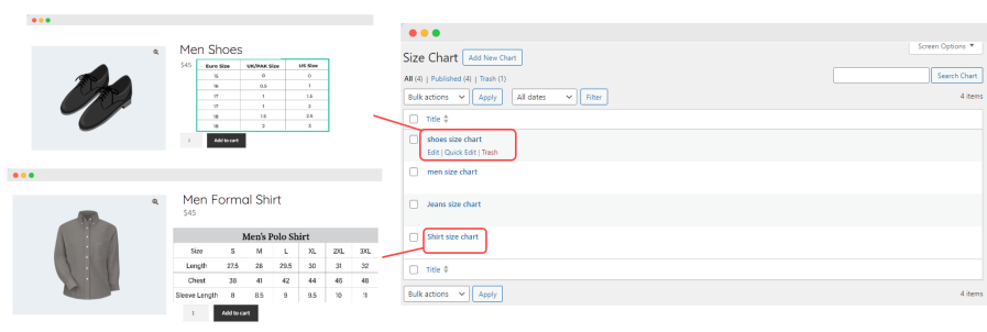 tabla de tallas para woocommerce