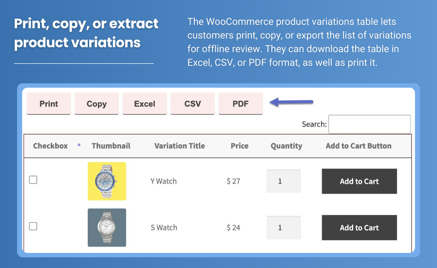 Product Variations Table Plugin