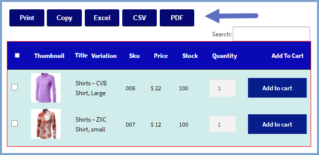 WooCommerce Variation Table